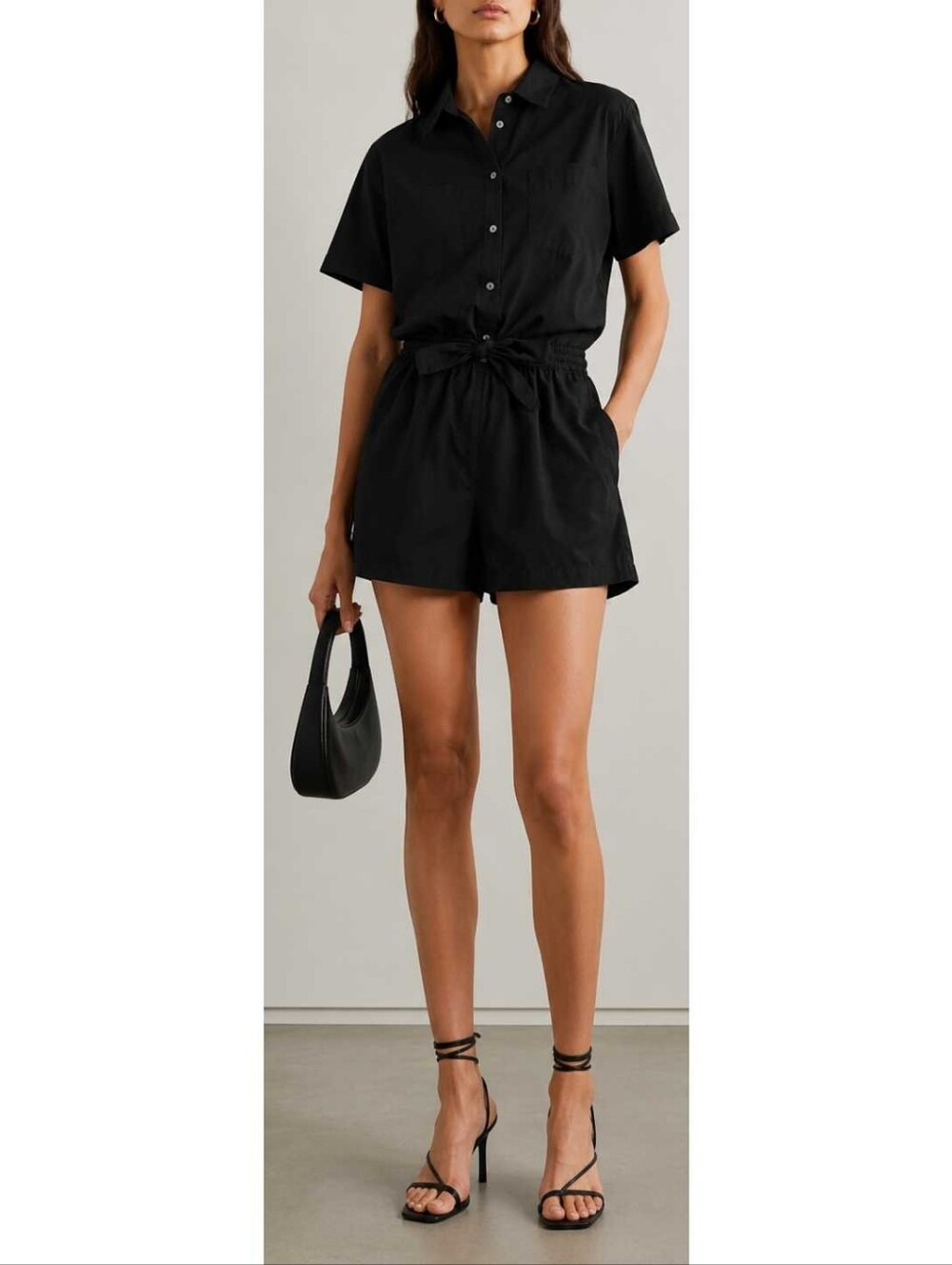 T By Alexander Wang Romper Black Button Tie Front Cutout Shorts Indie Sleeze